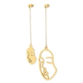 Boucles d'oreilles longues asymétriques visage en or et acier titane pour femmes - Or (KE97908-KLX)