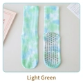 Light green and blue tie-dye cotton pilates socks with non-slip silicone grip soles - Size 36-42 / Light Green
