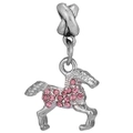 Silver horse charm with pink rhinestones for DIY beaded jewelry and bracelets - Standard Spec / Pink Crystal Horse (019)