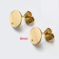 Golden 8mm round stainless steel earring post with hanging loop for DIY jewelry - 8mm Round / 10 Pieces Pack / Gold