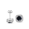 S925 sterling silver stud earrings featuring black center stone and square halo setting - Black (1ct*2)
