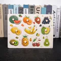 Wooden fruit puzzle board for kids with 11 pieces and small round knobs for easy grip - A008 Fruits Recognition