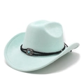 Detail of mint green suede cowboy hat with turquoise western buckle and braided band - M (56-58cm) / Mint Green