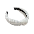 White pleated headband with bow knot design made of glossy satin fabric for women - Pleated Knot White (FK-B107 White)