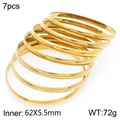 Set of 7 gold stackable round bangles, 5.5mm wide polished stainless steel bracelets - 7-Ring Gold Polished Bangle Set (KB187136-LO)