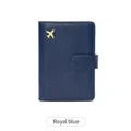 Royal blue soft leather RFID blocking passport wallet with gold airplane icon design - Royal Blue