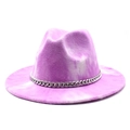Paars en wit tie-dye fedora hoed met zilveren metalen ketting op witte achtergrond - M (56-58cm) / Taropaars