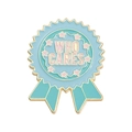 Cartoon badge enamel brooch medal with Who Cares text and pink flower in light blue and mint - Who Cares Blue Medal (QHXZ2610)