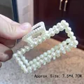 Elegant cream pearl hair claw clip in rectangular design, size 7.5x4.7cm for half-up hair - Rectangle Pearl