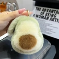 Cartoon dog plush keychain in avocado green and brown fur with durable metal ring - Avocado