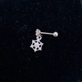 Detailed close-up of a snowflake pendant earring with cubic zirconia and screw-back ball - Steel-Snowflake