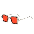 Vintage square metal sunglasses with thick silver frames and bright red tinted lenses - C11-Silver Frame Red Lens