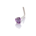 Piercing de nariz en L de acero inoxidable con circón morado de corazón y acabado plata - Corazón en L / Morado