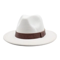 Classic white wool fedora hat with a premium dark brown leather band for men and women - M (56-58cm) / White