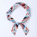 Narrow twilly silk scarf with abstract geometric lines in blue and orange, style X27 - X27-Multi