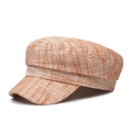Fashionable orange and beige woven flat top military hat with short brim for women - M (56-58cm) / Orange