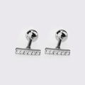 Minimalist silver bar stud earrings with small zircons and secure screw ball backing - Silver Bar Line