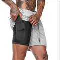 Détail du short de sport 2-en-1 avec couche de compression et poche pour téléphone - Gris clair