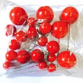 Glossy red artificial berries with green wire stems for festive cake decoration - Red Ball Mixed Set