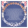 Pink marble stone bead bracelet with Girlfriend letter beads and floral gift card - To My Girlfriend