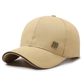 Khaki cotton baseball cap with square metal plate and dark brown brim piping detail - Adjustable / Deep Beige