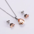Titanium steel jewelry set with champagne pear-shaped zircon necklace and earrings - Champagne Set (AML-JS-094)