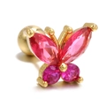 Orecchino a farfalla rosa con base dorata e chiusura a sfera a vite - Regolare / Rosso Oro 18K