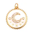 Golden sunburst charm pendant with white enamel and a sparkling crescent moon design - Sun Round Charm-White