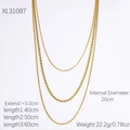 Collana a tre strati in acciaio inossidabile dorato con catena a serpente e treccia - Combinazione di Catena a Serpente e Catena a Corda (XL31087)