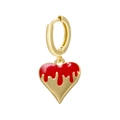 Elegant gold hoop earrings featuring a red enamel heart pendant on a white background - Red
