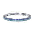 Double-row tennis bracelet with blue and cyan zircons in S925 sterling silver - 2mm / Platinum Plated / 16.5cm