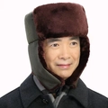 Gorro de aviador de invierno para hombre verde oscuro con forro de piel sintética marrón - Talla única / Tela Verde Pelo Marrón