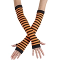 Cosplay striped arm warmers in orange and black with thumb holes for stage performance - Fingerless Gloves with Thumb Hole / Orange and Black Striped