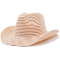 Light beige woven cotton jazz hat with a stylish curved brim and fedora top design - M (56-58cm) / Pink