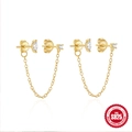 Elegant S925 sterling silver gold-plated chain earrings with marquise-cut zircons - 925 Silver / Gold