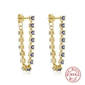 Orecchini classici in argento 925 a catena con cristalli blu placcati in oro - Argento 925 / Oro-Zircone Blu