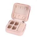 Portable pink square PU leather jewelry storage box with ring slots and velvet lining - Romantic Pink / 10*10cm