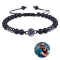 Custom photo projection bracelet with matte tiger eye beads and adjustable black cord - Black Magnetic Stone and Frosted Stone Bracelet