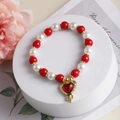 Perlenarmband mit roten und weißen Perlen und goldenem Herzanhänger für Damen - Stil F-Hohlherz