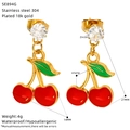 Detail view of cherry earrings with zircon and dimensions in stainless steel - Cherry Shape (SE894G)