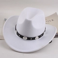 White western cowboy hat with a black leather band and vintage silver metal studs - Metal Buckle Style / White