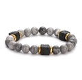 Men's retro gray marble beads and black lava stone square cube beaded bracelet - Grey Agate With Gold Spacers