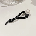 Fermaglio per capelli a torsione in resina nera con perla bianca per acconciature - Nero Lucido Beige Perla Grande