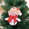 Christmas snowman plush ornament with red plaid hat and bell hanging on tree - Snowman with White Round Bell