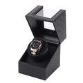 Automatic watch winder in black ostrich grain leather with carbon fiber interior finish - 1+0 Ostrich Pattern (Black Exterior Carbon Fiber Interior)
