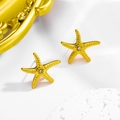 Orecchini a perno a stella marina dorati con cristallo su base decorativa - Orecchini a Bottone Stella Marina Singola Oro