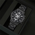 Fashionable men's black steel band quartz watch with multi-functional chronograph in gift box - Black Strap Black Dial Silver Hands