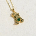 Collana con orsetto a corona dorata con cristalli di zircone verde a forma di cuore - Orsetto in Zircone Verde