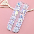 Holographic colorful nail art sequins in 12-grid organizer box with stars and hearts - T-362 (Mixed Holographic Symbols)