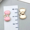 Pink enamel bow pendant with gold plating and rhinestone detailing, 1.5cm size - Pink Rhinestone Bowknot Tie